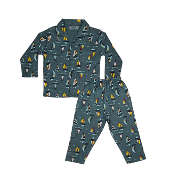 Full Sleeves Baby Little Sailors Printed Pajamas / Night Suit  for Baby/Kids - Dark Green